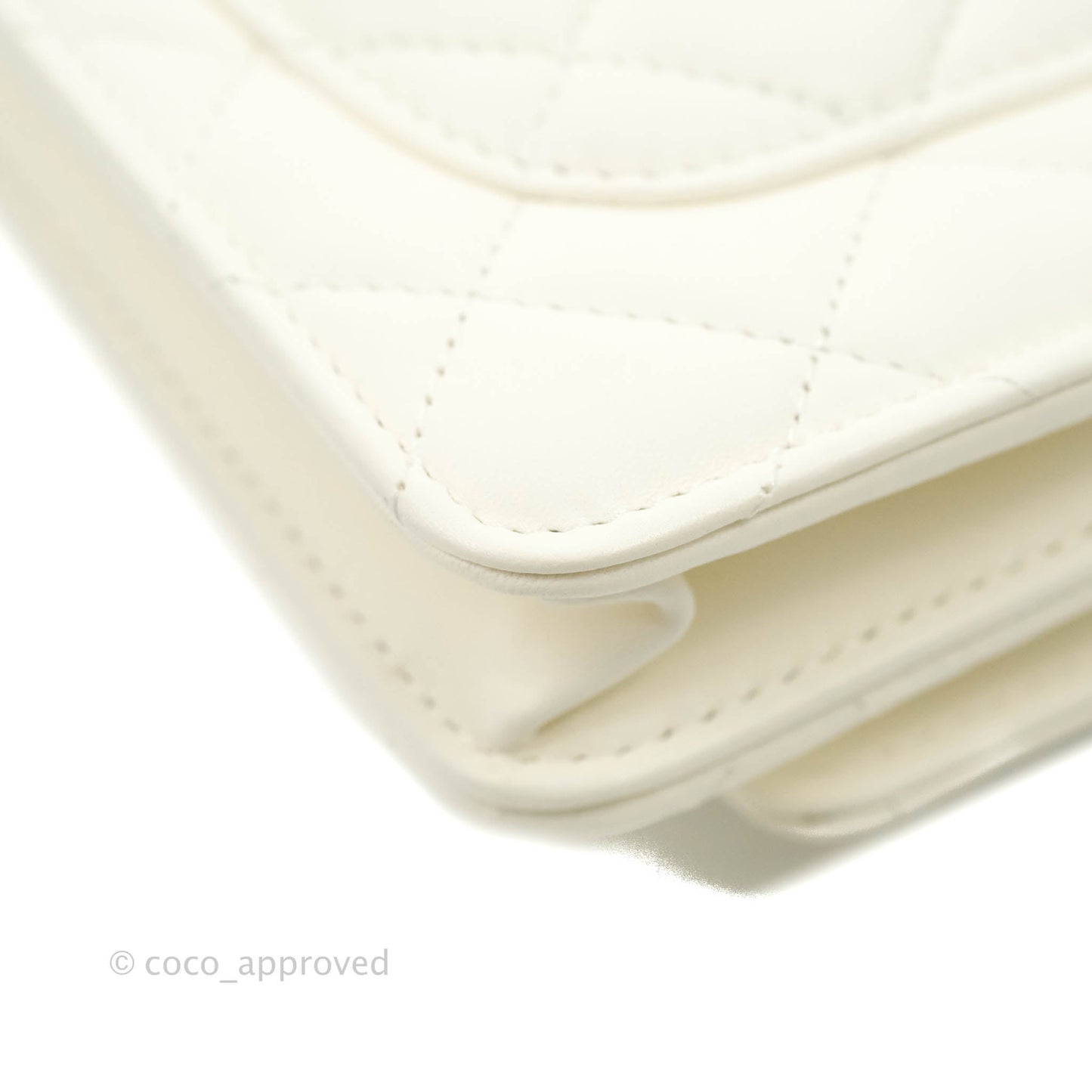 Chanel Quilted Pearl Crush Wallet on Chain WOC White Lambskin Aged Gold Hardware