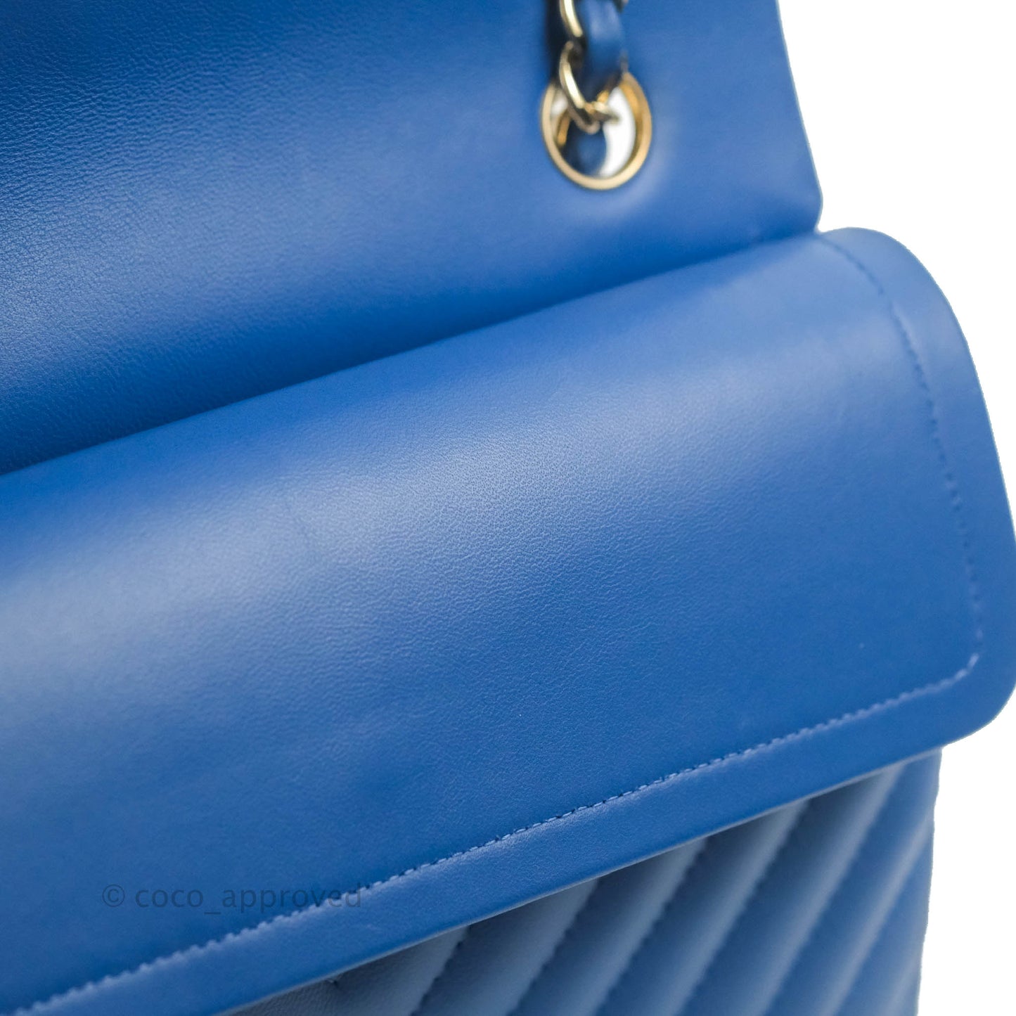 Chanel Classic Chevron S/M Small Double Flap Blue Lambskin Gold Hardware