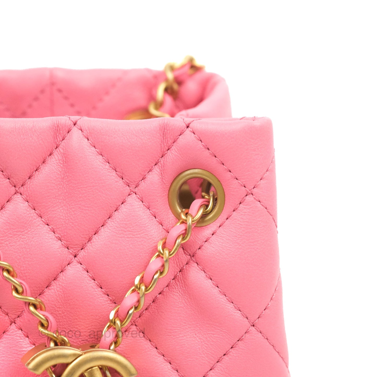 Chanel Quilted Crystal Pearl Crush Drawstring Bucket Bag Pink Lambskin Gold Hardware