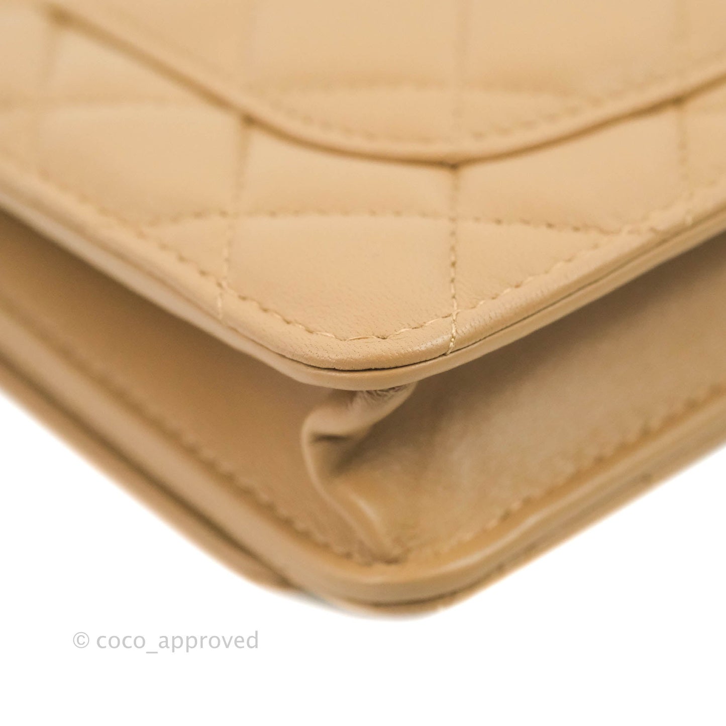 Chanel Quilted Pearl Crush Wallet on Chain WOC Beige Lambskin Aged Gold Hardware 22B