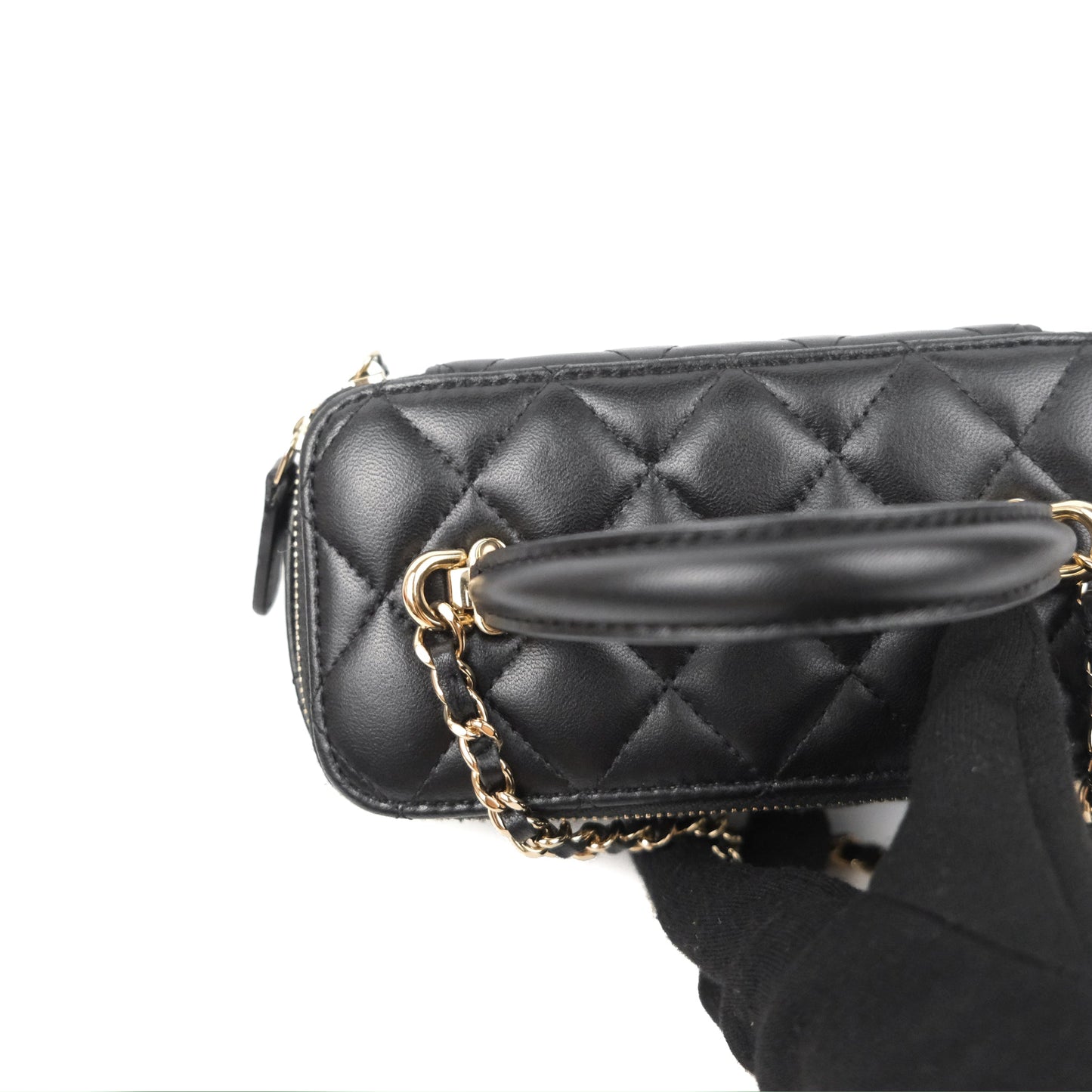 Chanel Vanity Rectangular Top Handle Black Lambskin Gold Hardware