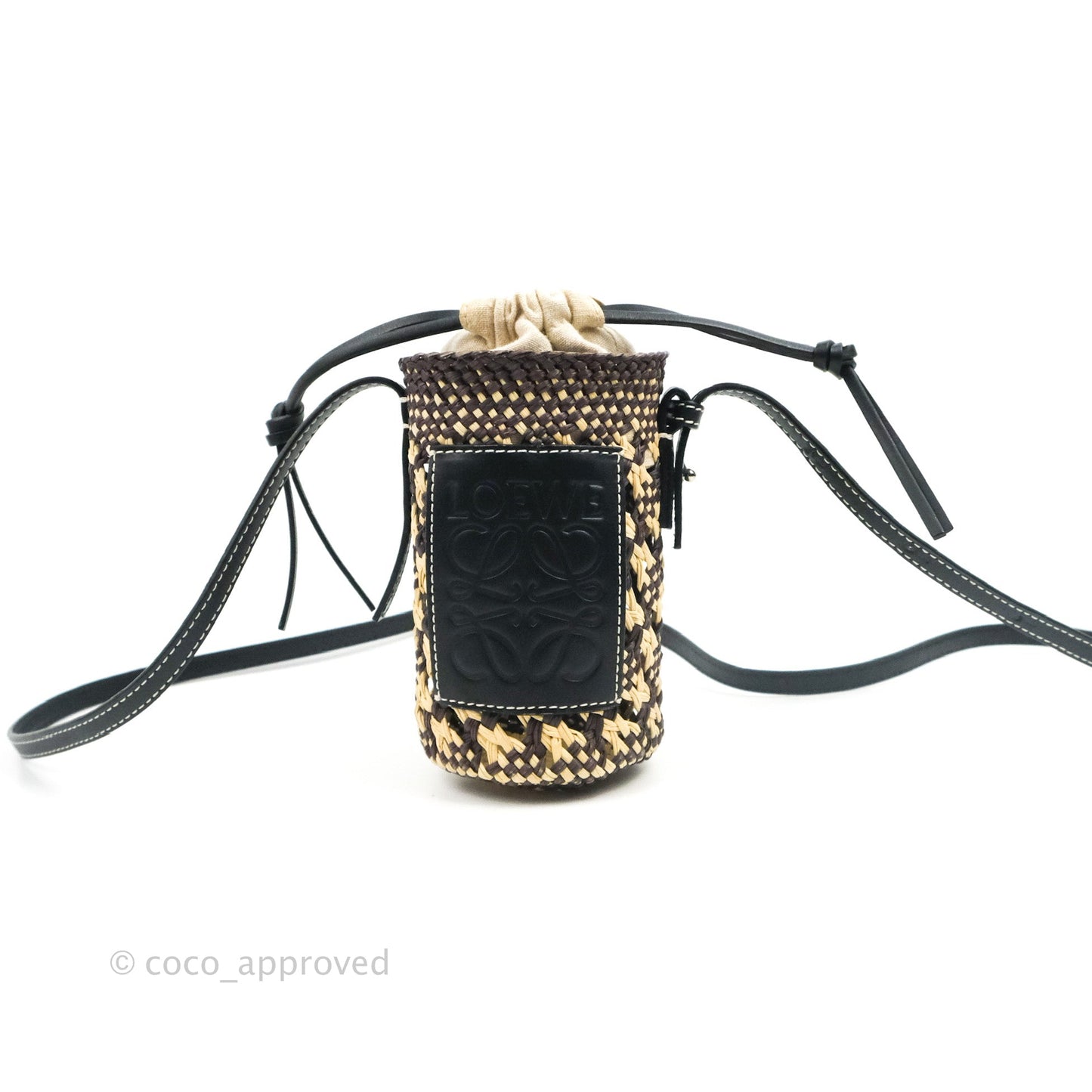 Loewe Cylinder Pocket In Raffia and Calfskin