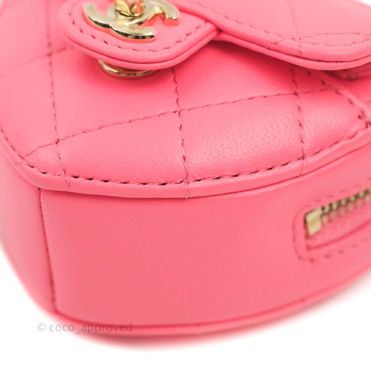 Chanel Small Heart Coin Purse Necklace Pink Lambskin Gold Hardware 22S