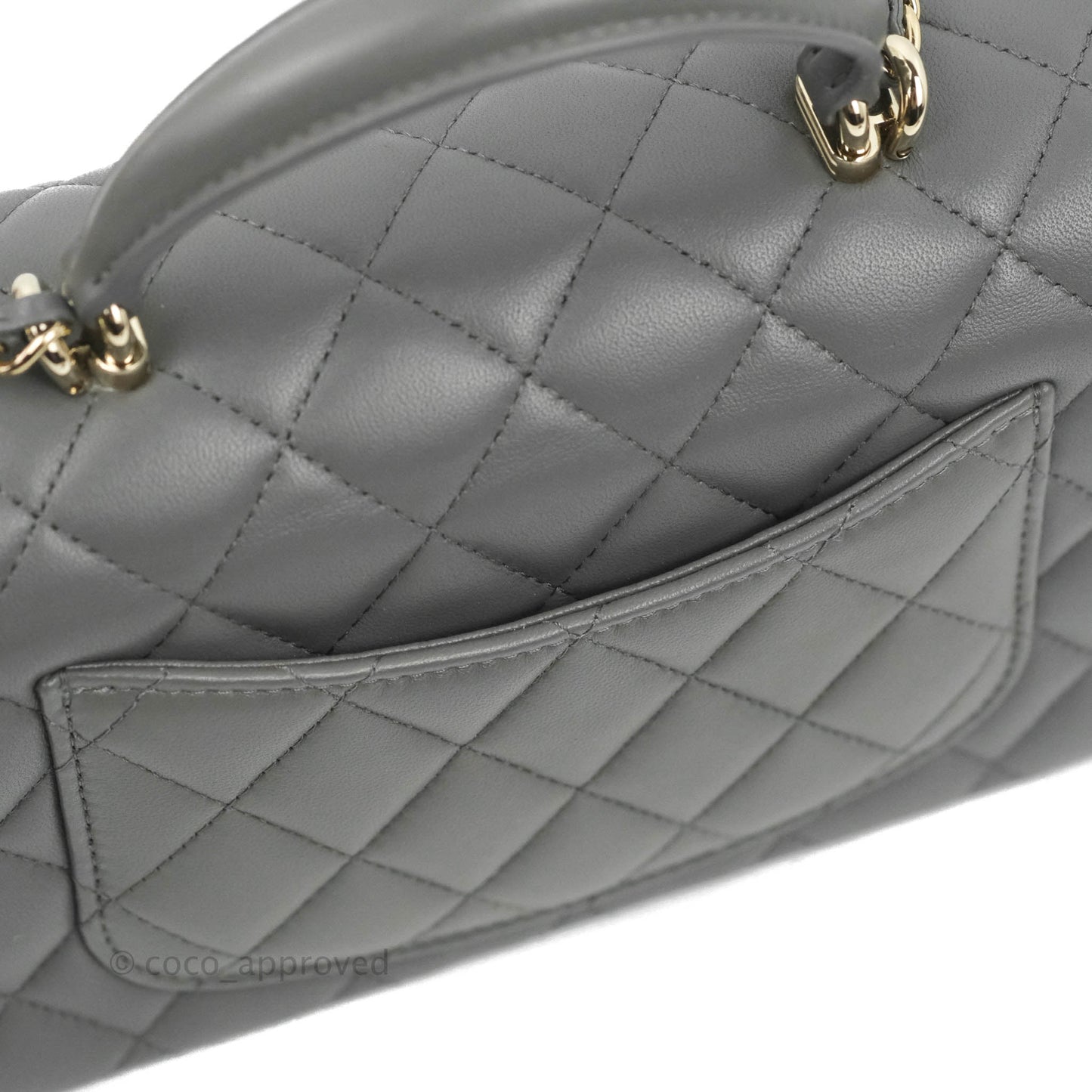 Chanel Top Handle Mini Rectangular Flap Bag Grey Lambskin Gold Hardware