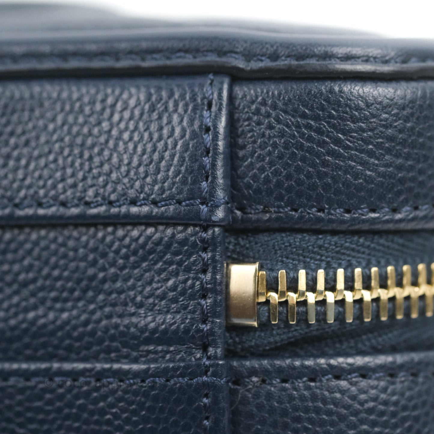 Chanel Quilted Small CC Filigree Vanity Case Navy Caviar Gold Hardware
