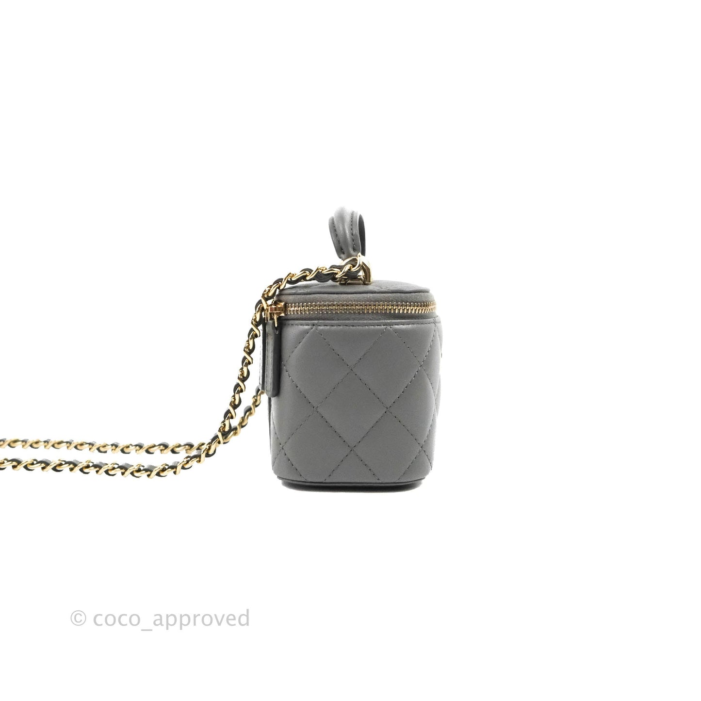 Chanel Mini Top Handle Vanity With Chain Dark Grey Lambskin Gold Hardware