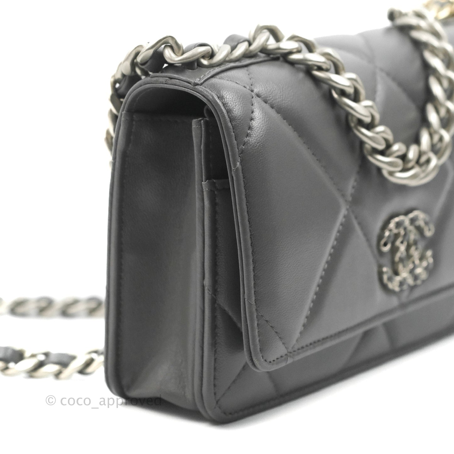 Chanel 19 Wallet on Chain WOC Dark Grey Lambskin Mixed Hardware