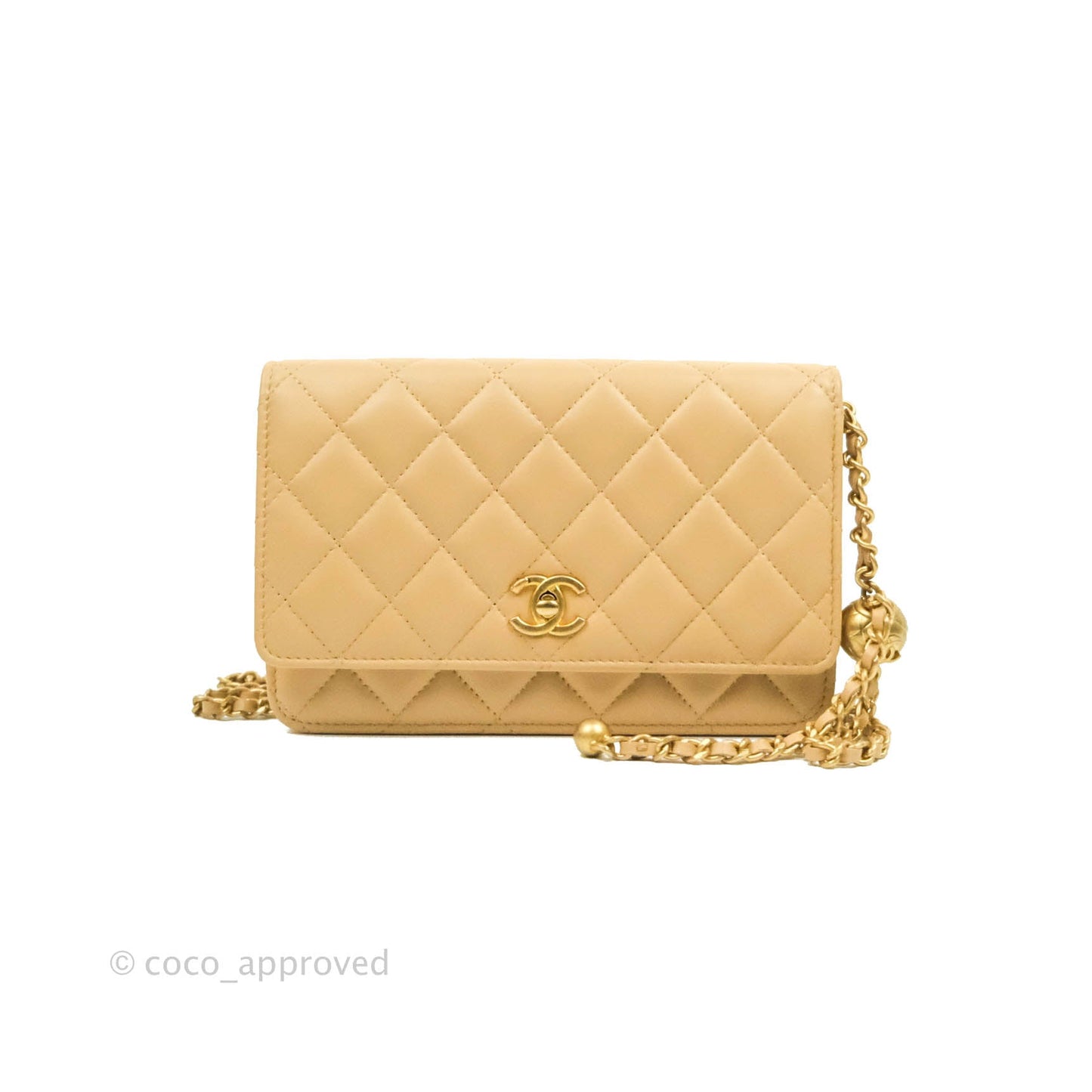 Chanel Quilted Pearl Crush Wallet on Chain WOC Beige Lambskin Aged Gold Hardware