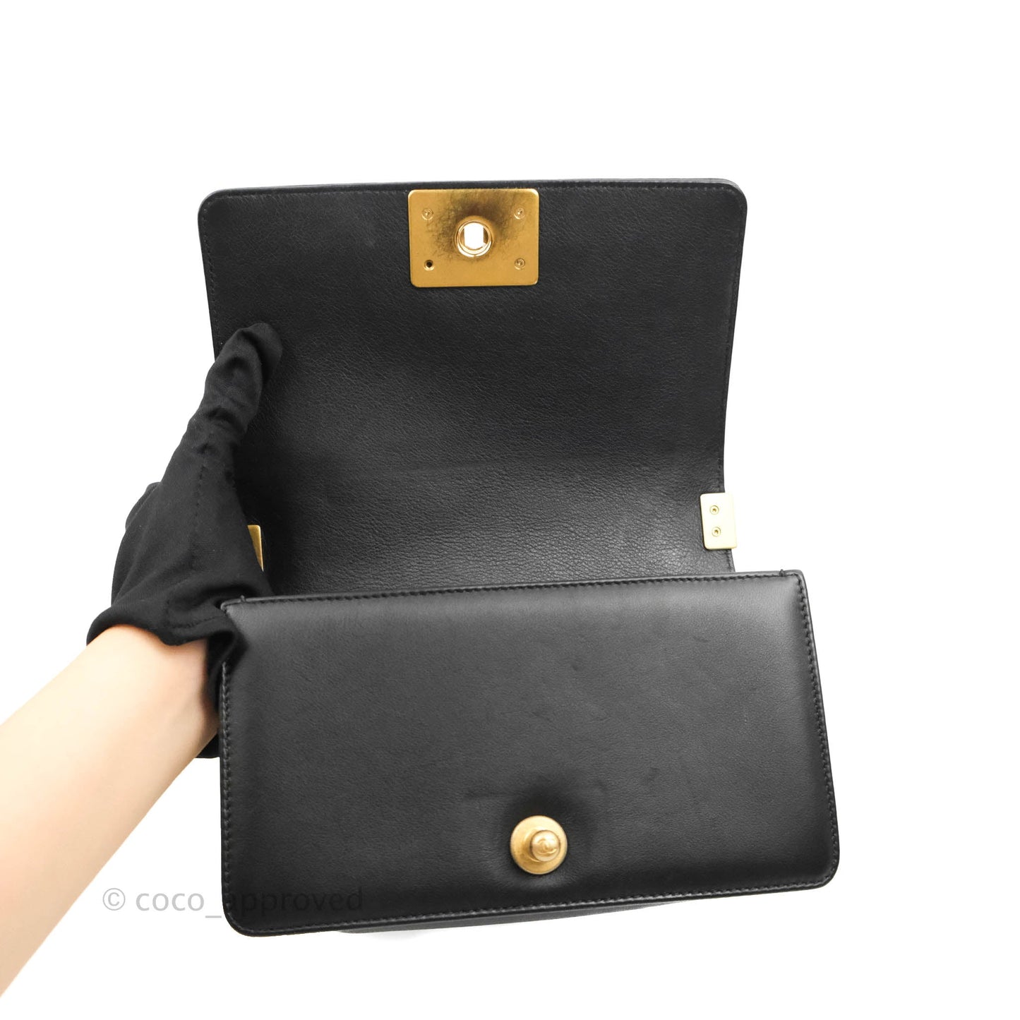 Chanel Quilted Small Boy Black Calfskin Aged Gold Hardware