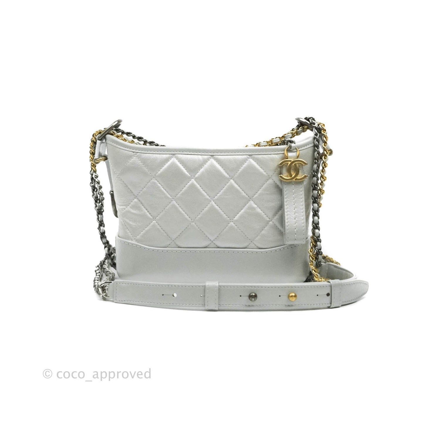 Chanel Small Gabrielle Hobo Bag Metallic Light Silver Aged Calfskin Mixed Hardware 19K