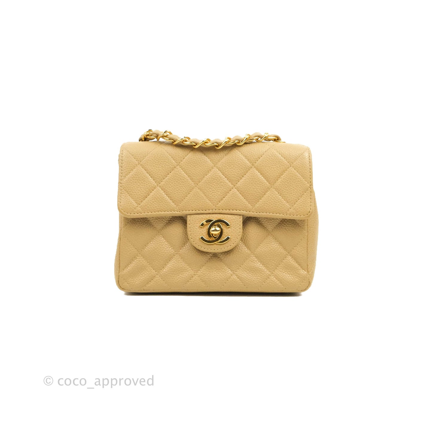 Chanel Vintage Quilted Mini Square Dark Beige Caviar 24K Gold Hardware