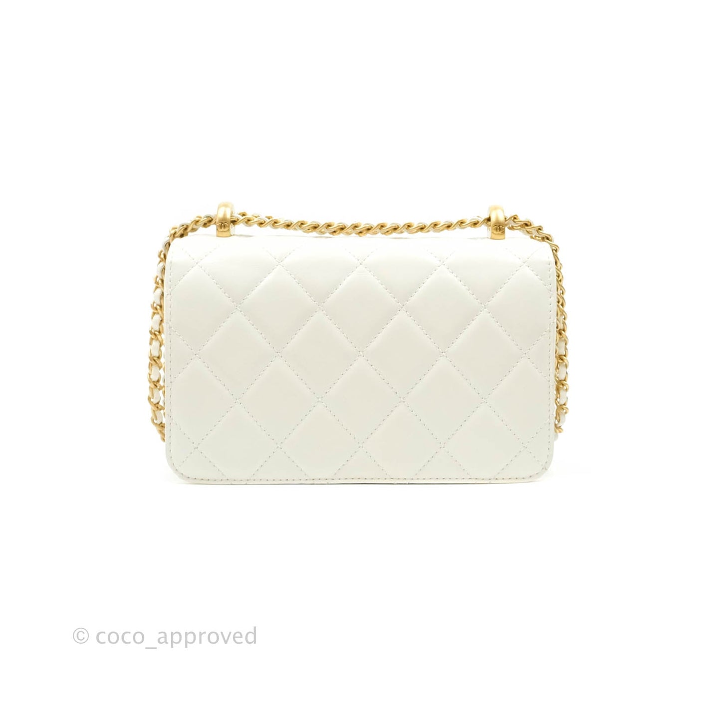 Chanel Quilted Mini Perfect Fit Adjustable White Calfskin Aged Gold Hardware