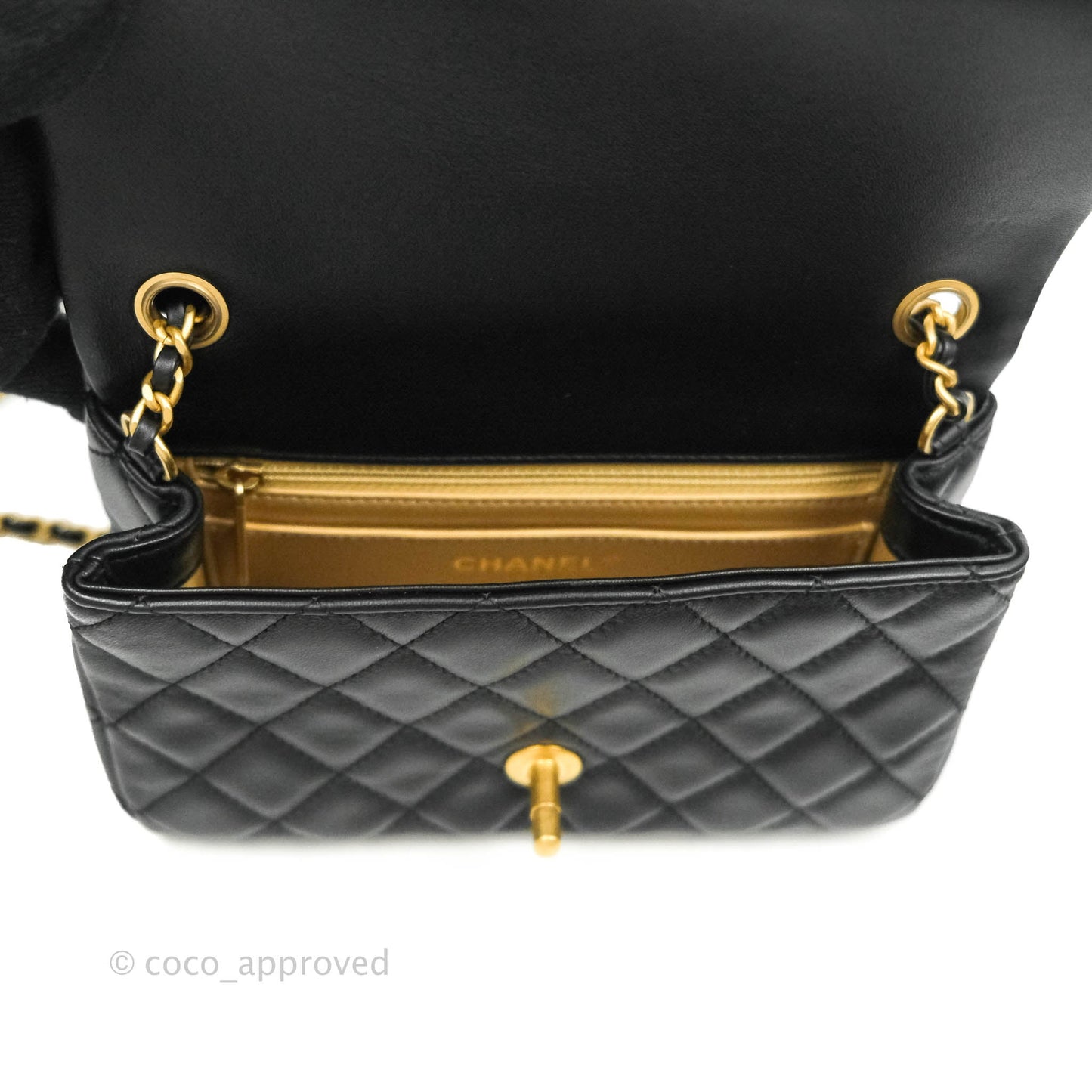 Chanel Mini Rectangular Pearl Crush Quilted Black Lambskin Gold Hardware