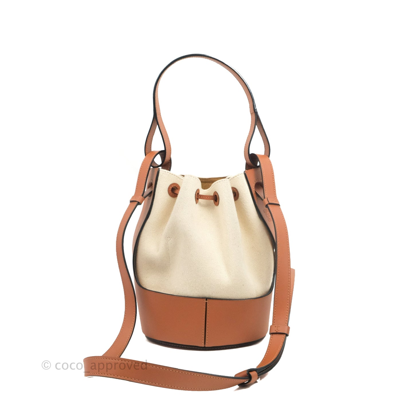 Loewe Small Balloon Bucket Bag Canvas Tan Calfskin