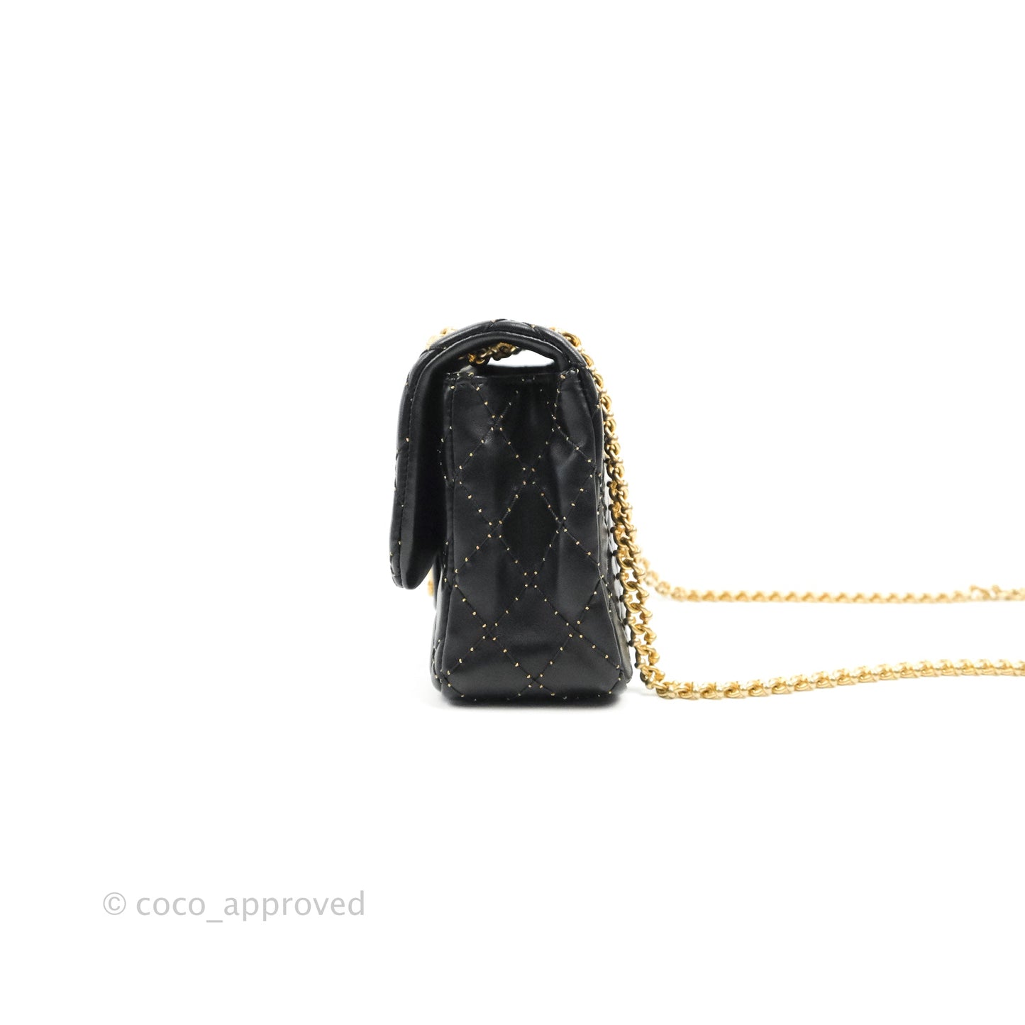 Chanel Quilted Stitched Flap Bag Lambskin Black Aged Gold Hardware 15A