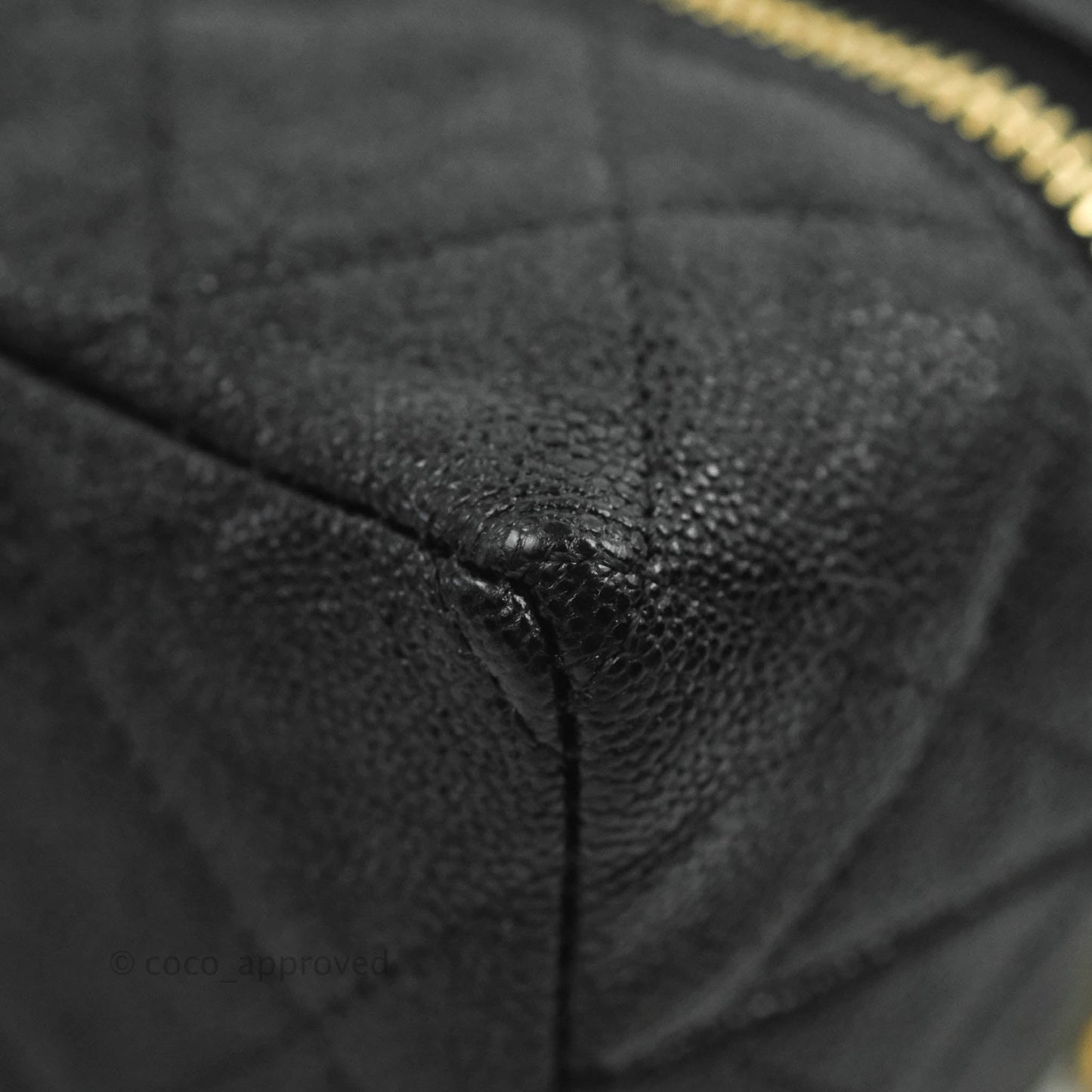 Chanel Quilted Mini Top Handle Vanity With Chain Black Caviar Aged Gold Hardware
