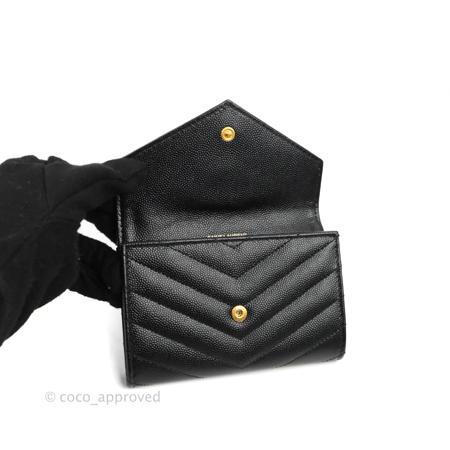 Saint Laurent Monogramme Envelope Wallet Black Grained Calfskin Gold Hardware