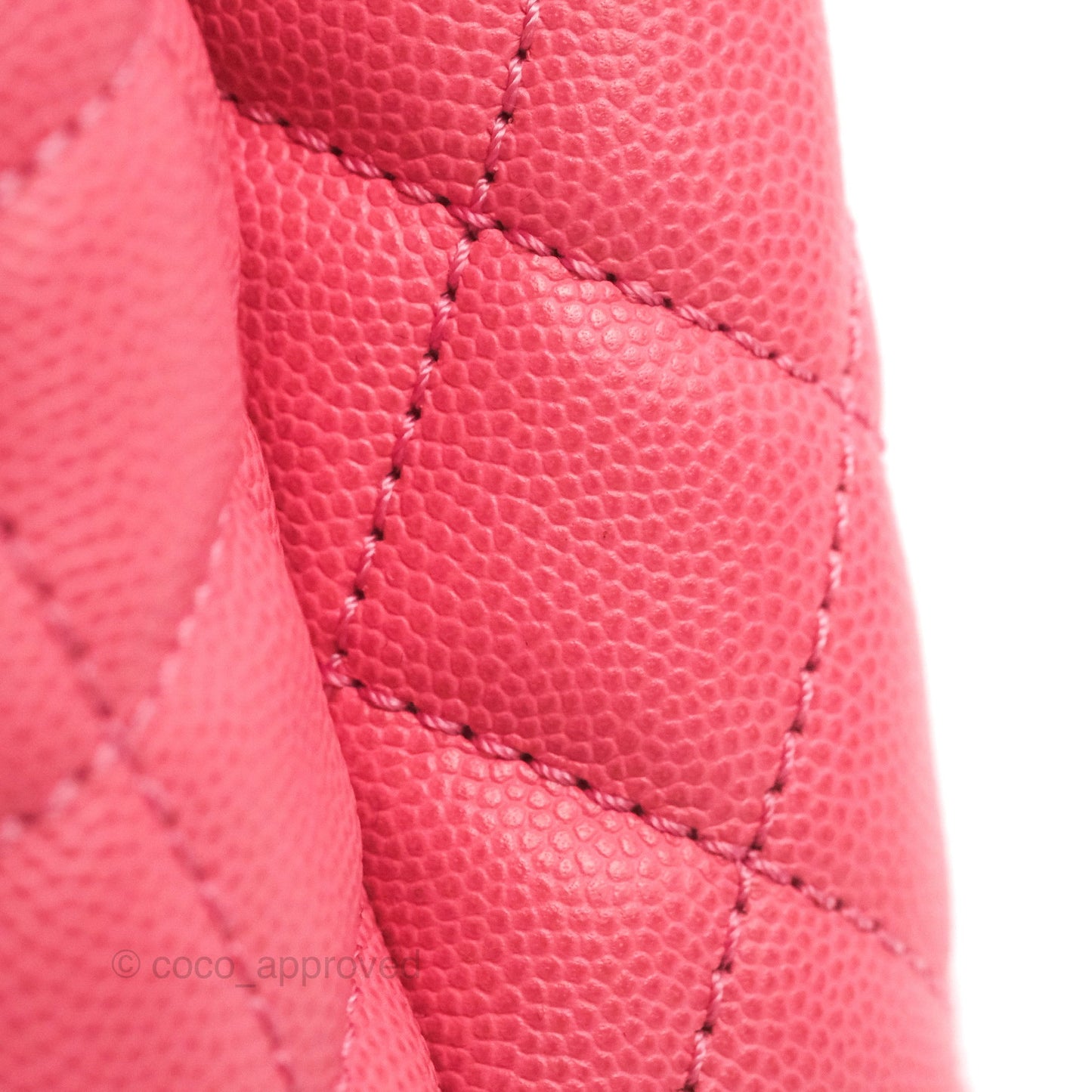 Chanel Small Coco Handle Quilted Pink Caviar Aged Gold Hardware Lizard Embossed Handle