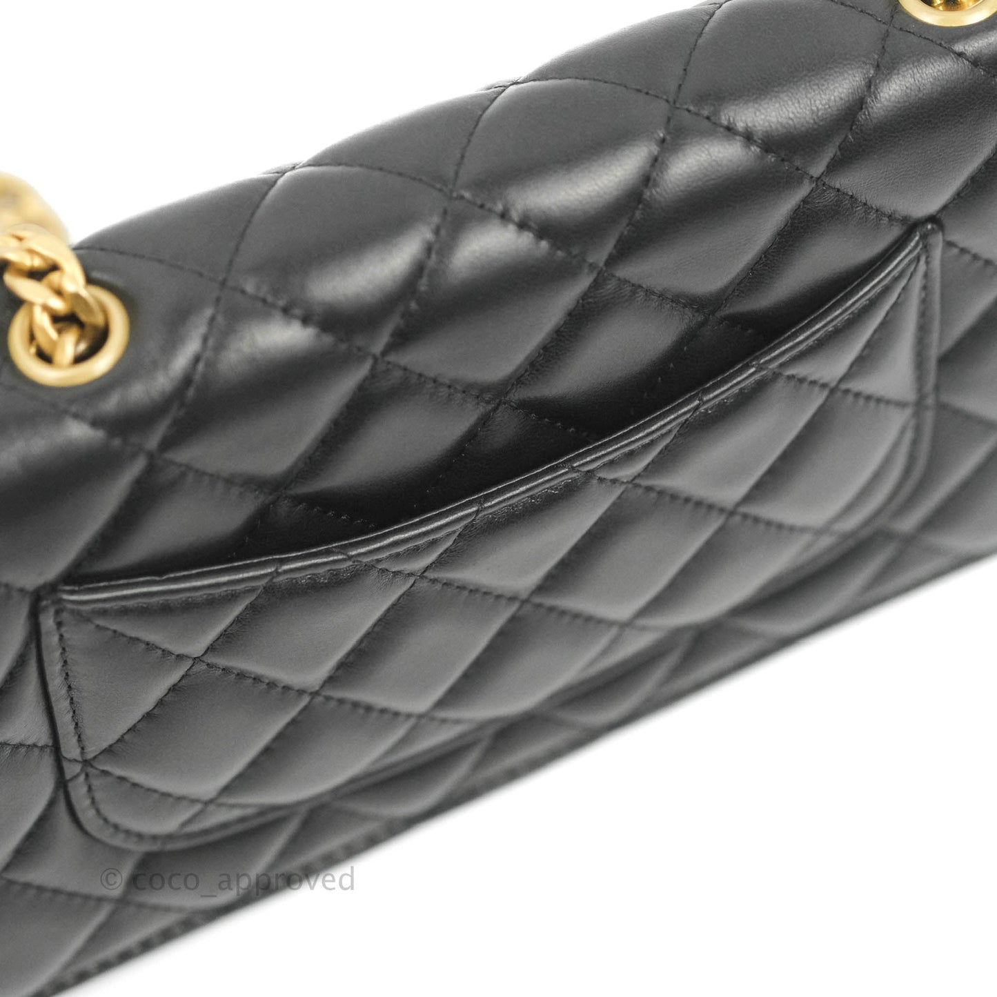 Chanel Quilted Wallet on Chain WOC Adjustable Chain Black Lambskin Aged Gold Hardware 22K