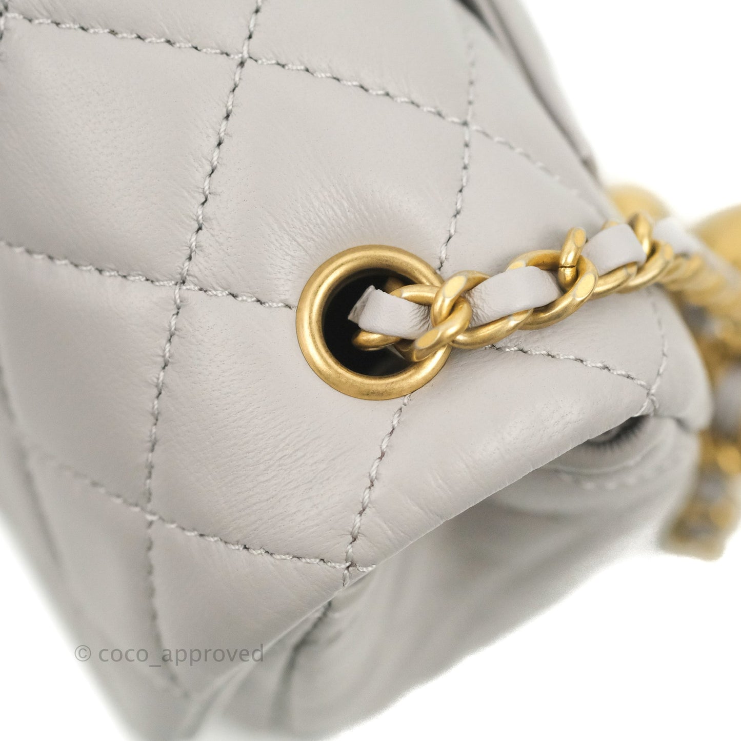 Chanel Mini Rectangular Pearl Crush Quilted Grey Lambskin Aged Gold Hardware