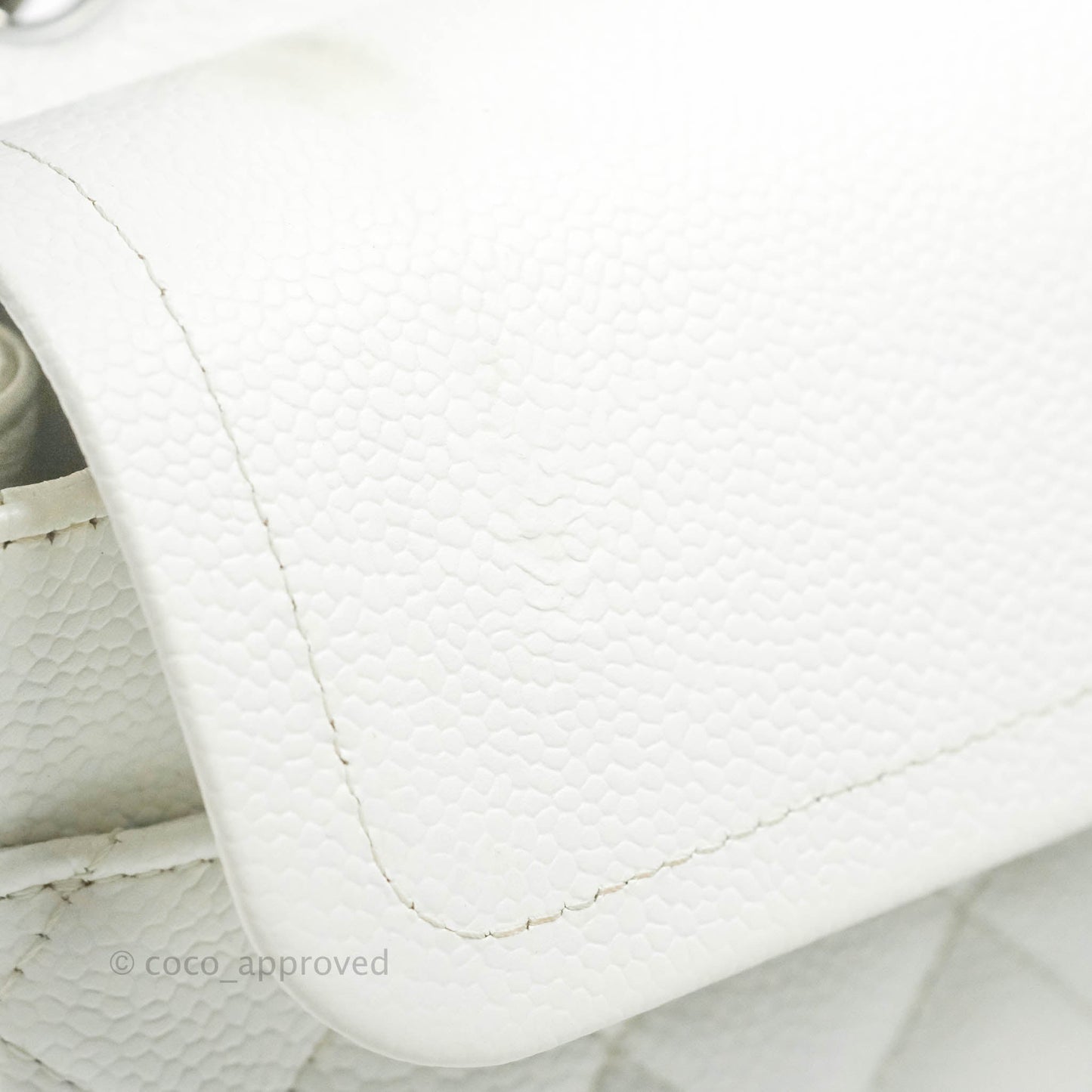 Chanel Classic M/L Medium Double Flap White Caviar Silver Hardware