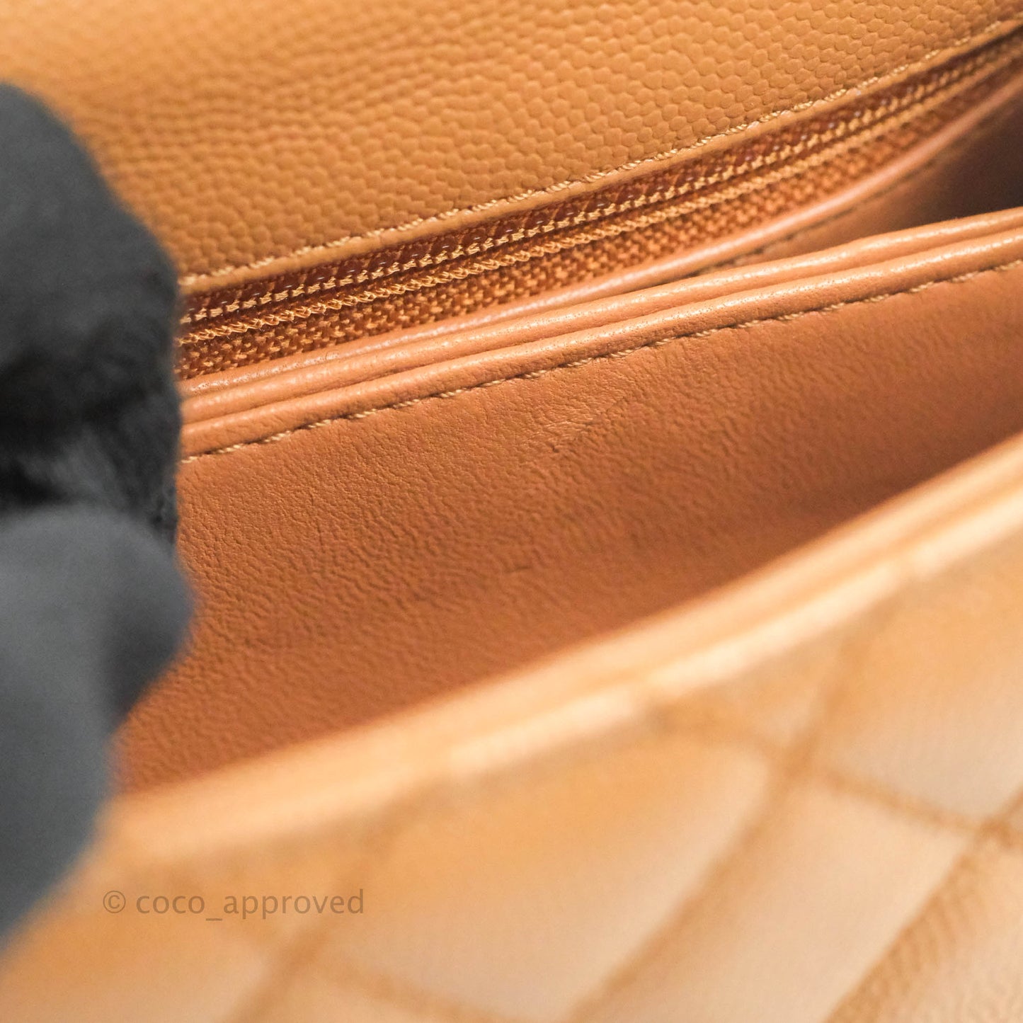 Chanel Mini Coco Handle Quilted Dark Beige Caramel Caviar Lizard Embossed Handle Gold Hardware