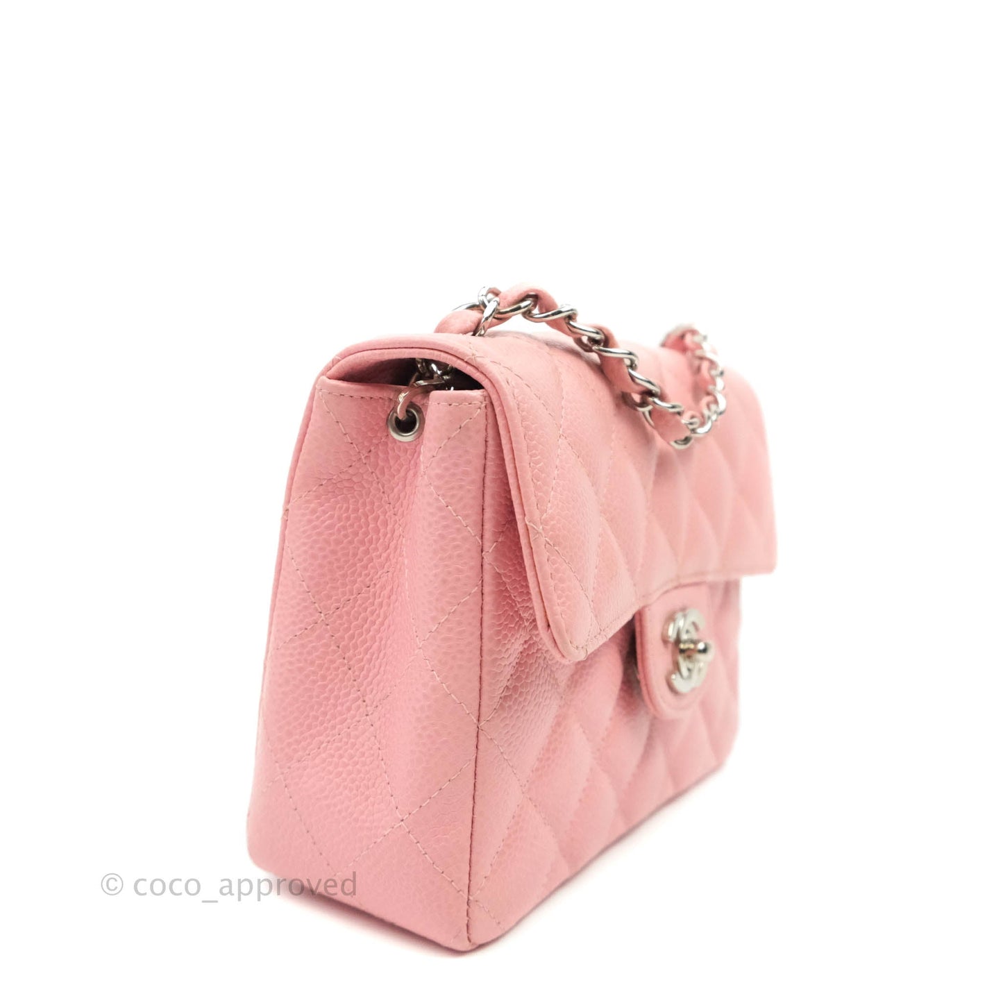 Chanel Quilted Vintage Mini Square Flap Pink Caviar Silver Hardware