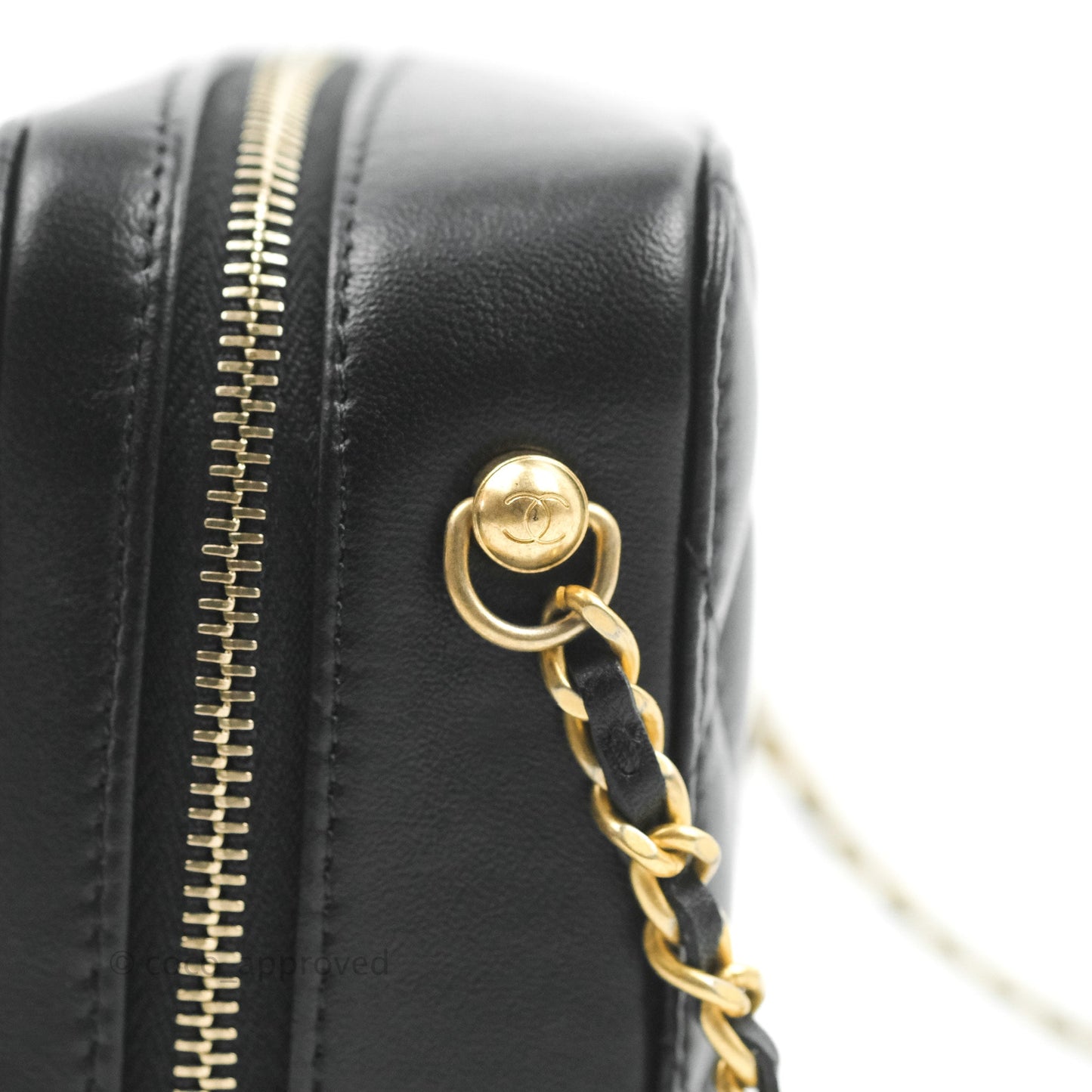 Chanel Mini Pearl Crush Quilted Camera Case Black Lambskin Aged Gold Hardware