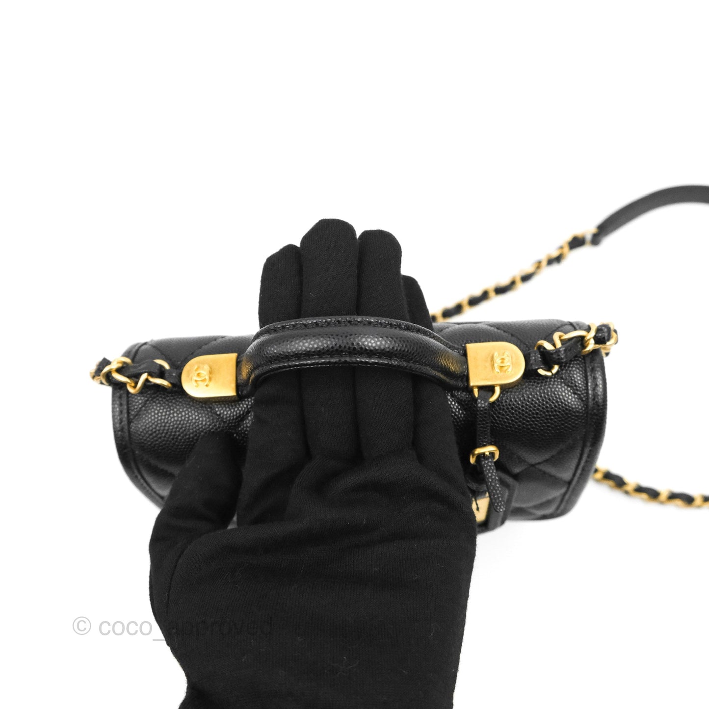 Chanel Mini School Memory Top Handle Flap Bag Black Caviar Aged Gold Hardware