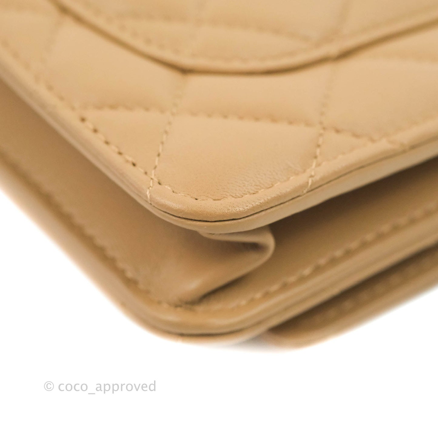 Chanel Quilted Pearl Crush Wallet on Chain WOC Beige Lambskin Aged Gold Hardware 22B