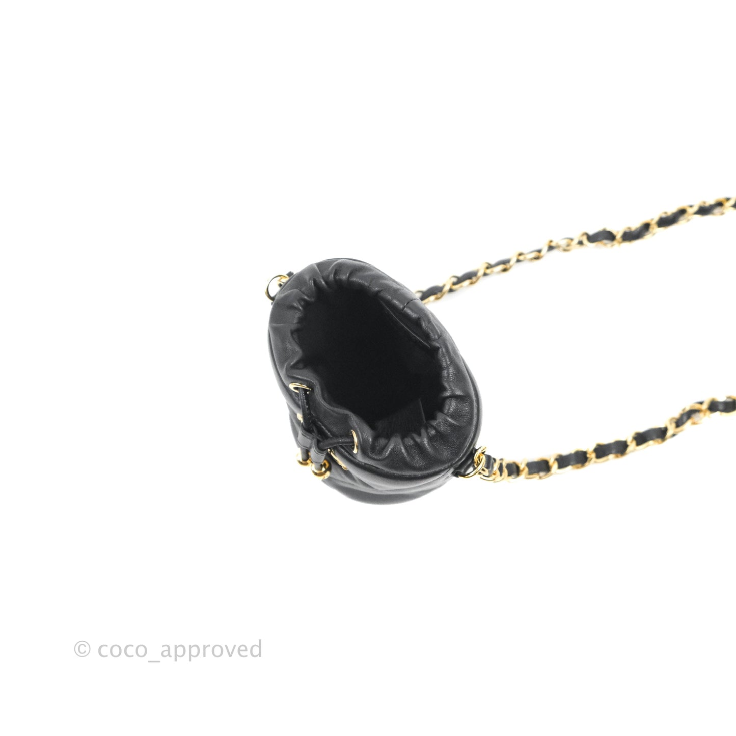 Chanel Mini Bucket Bag with Fluffy Chain Black Lambskin Gold Hardware