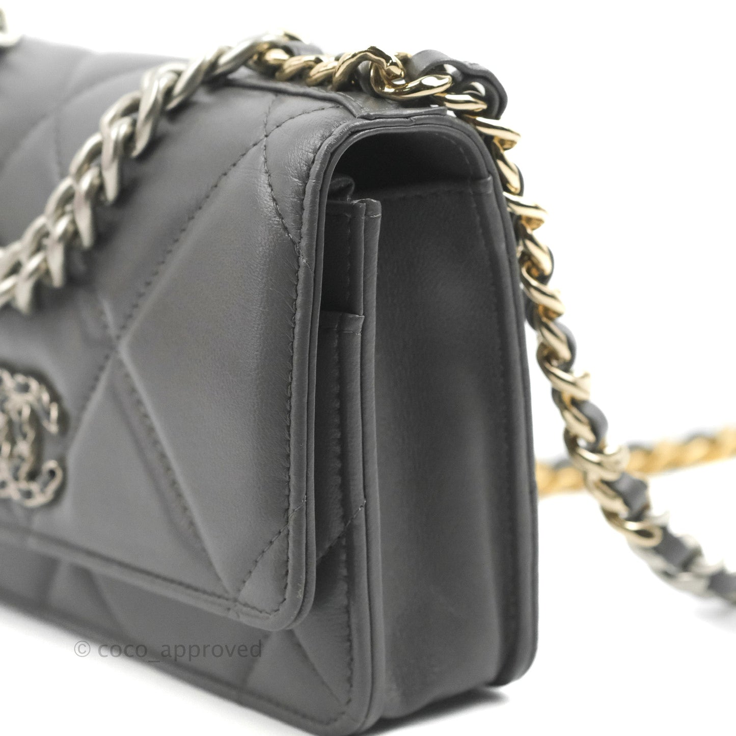 Chanel 19 Wallet on Chain WOC Dark Grey Lambskin Mixed Hardware