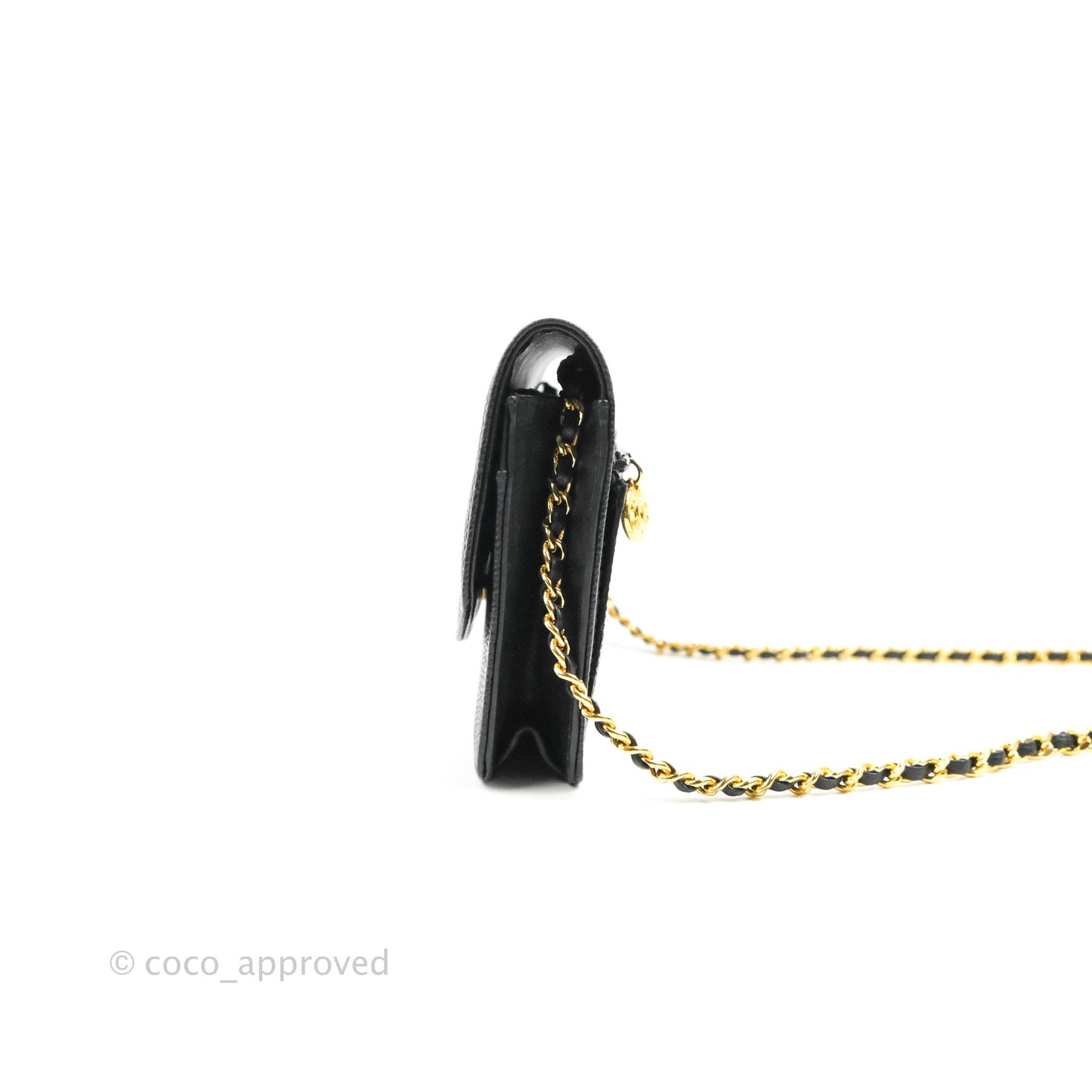 Chanel Vintage CC Wallet on Chain WOC Black Caviar Gold Hardware