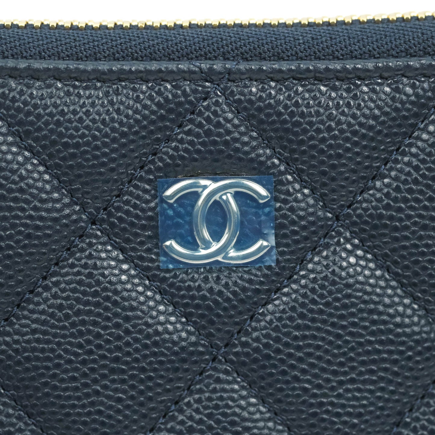 Chanel Mini Quilted O Case Navy Caviar Gold Hardware
