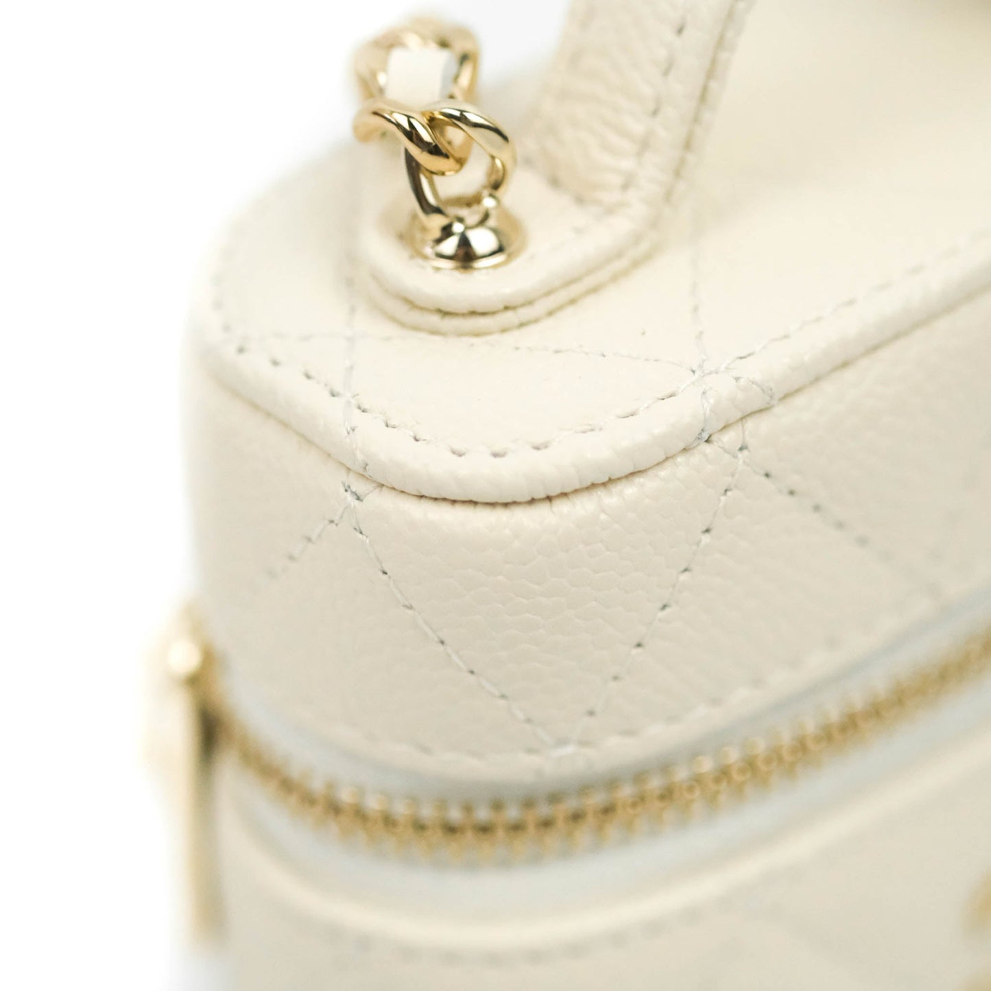 Chanel Quilted Small Handle With Care Vanity Case With Chain White Caviar Gold Hardware