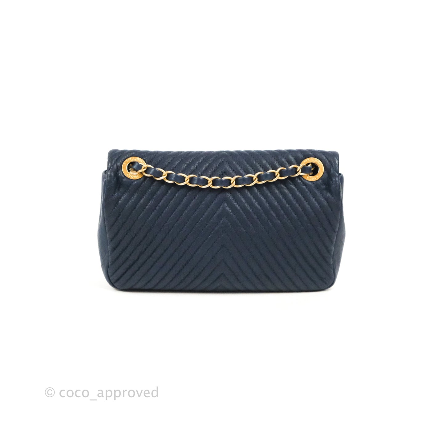 Chanel Small Chevron Surpique Flap Navy Calfskin Aged Gold Hardware