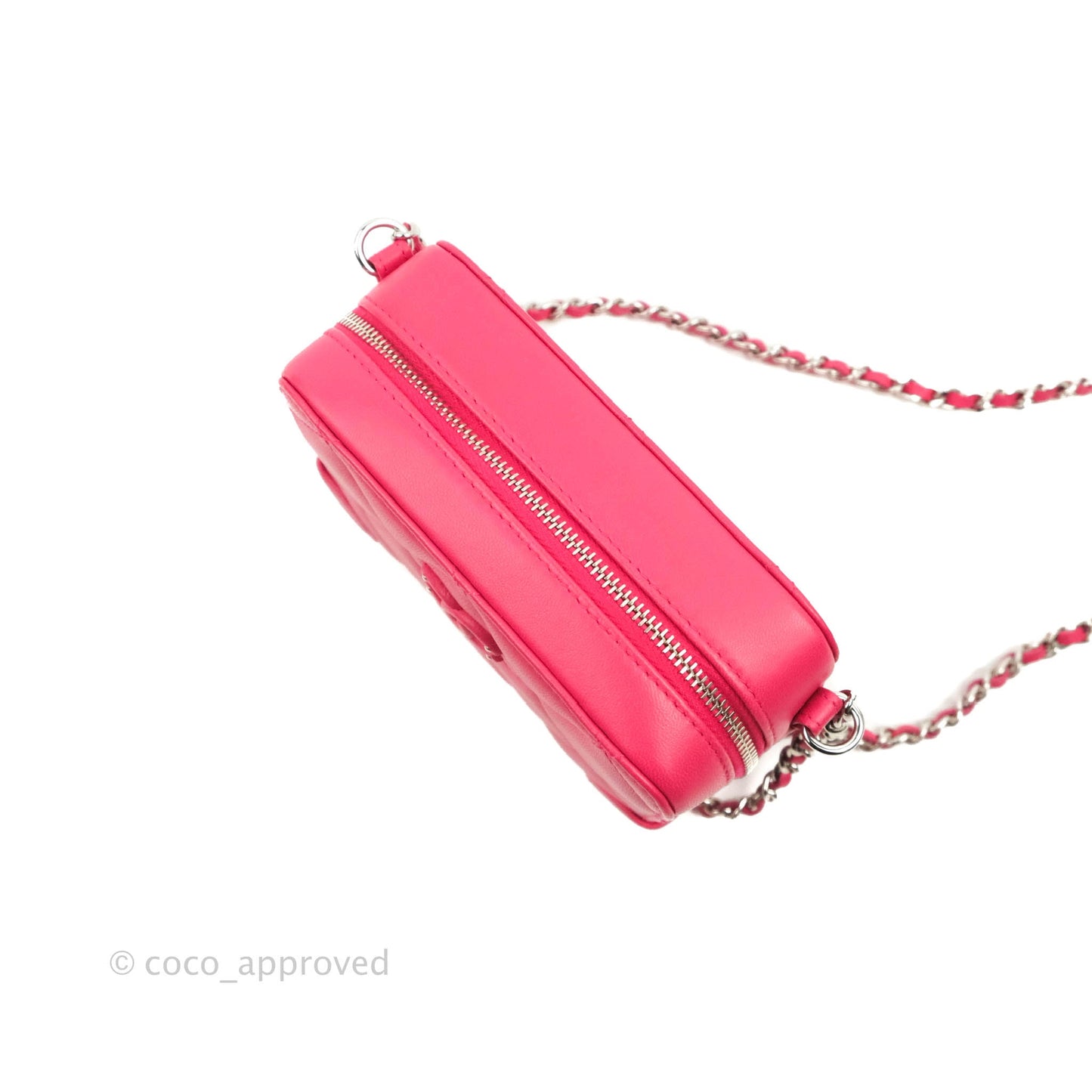 Chanel Mini Quilted Camera Case Pink Lambskin Silver Hardware