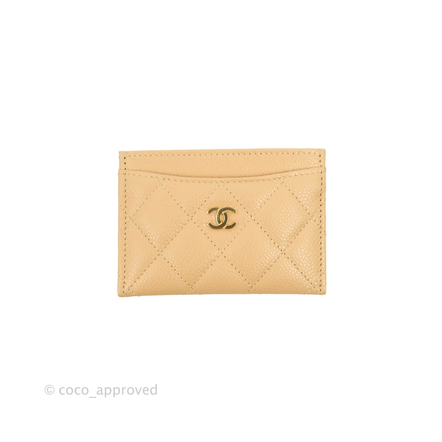 Chanel Classic Flat Card Holder Beige Caviar Gold Hardware