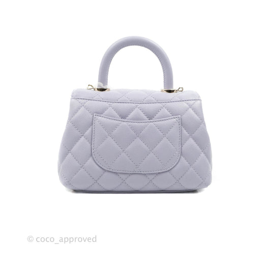 Chanel Mini Coco Handle Quilted Lilac Caviar Gold Hardware