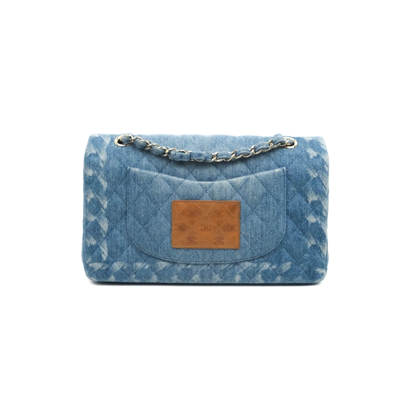Chanel Classic M/L Medium Flap Quilted Washed Denim Gold Hardware