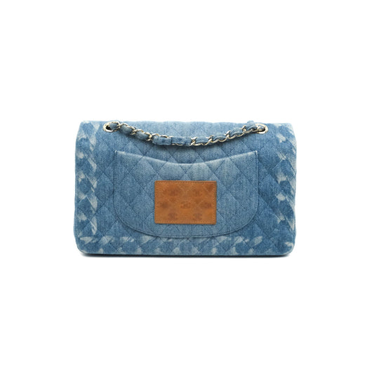 Chanel Classic M/L Medium Flap Quilted Washed Denim Gold Hardware