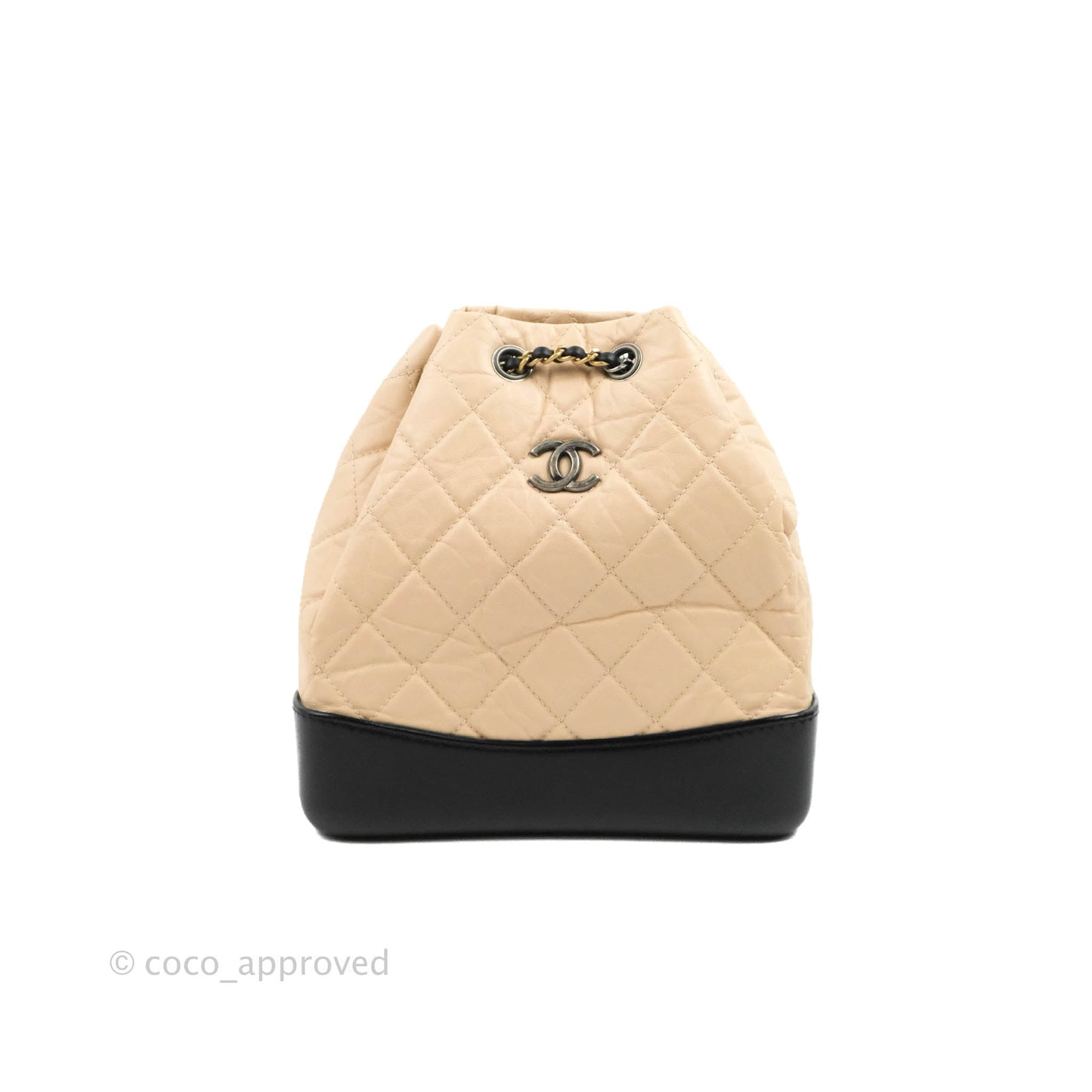 Chanel Small Gabrielle Backpack Beige Black Aged Calfskin