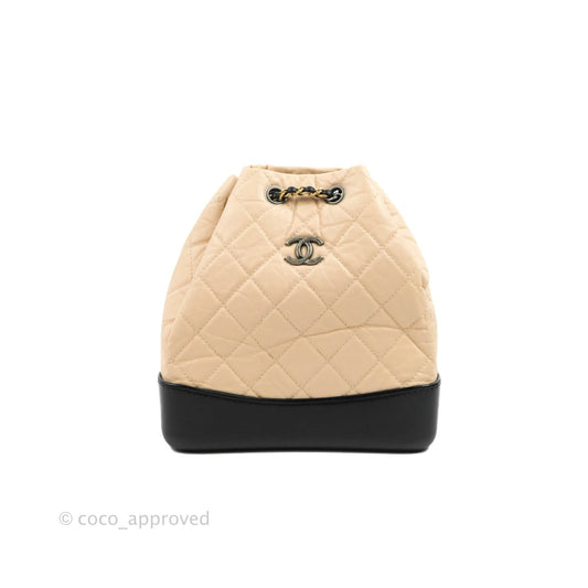 Chanel Small Gabrielle Backpack Beige Black Aged Calfskin