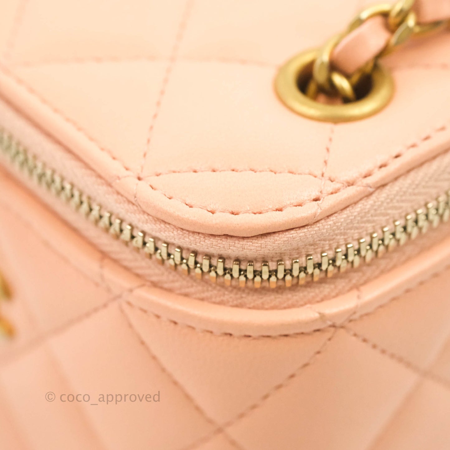 Chanel Classic Mini Pearl Crush Vanity With Chain Pink Lambskin Aged Gold Hardware