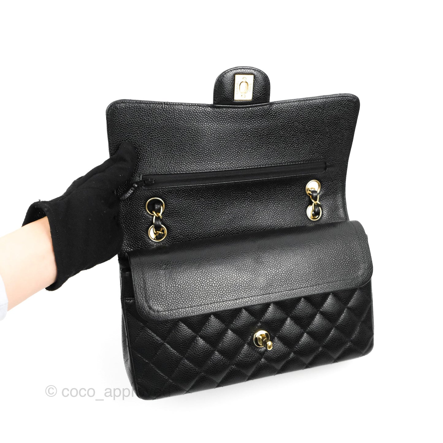 Chanel Classic M/L Medium Flap Quilted Black Caviar 24K Gold Hardware