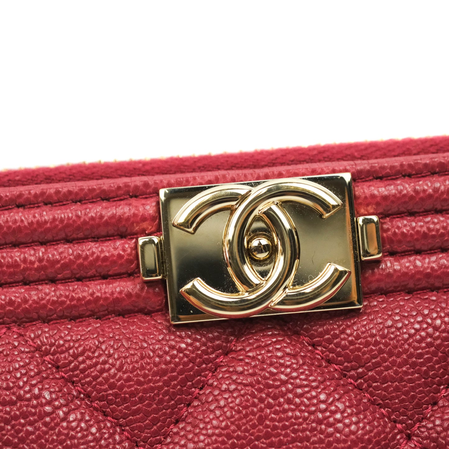 Chanel Mini Boy O Case Red Aged Caviar Gold Hardware