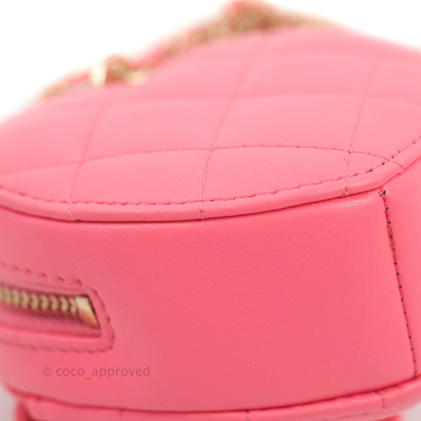 Chanel Small Heart Coin Purse Necklace Pink Lambskin Gold Hardware 22S