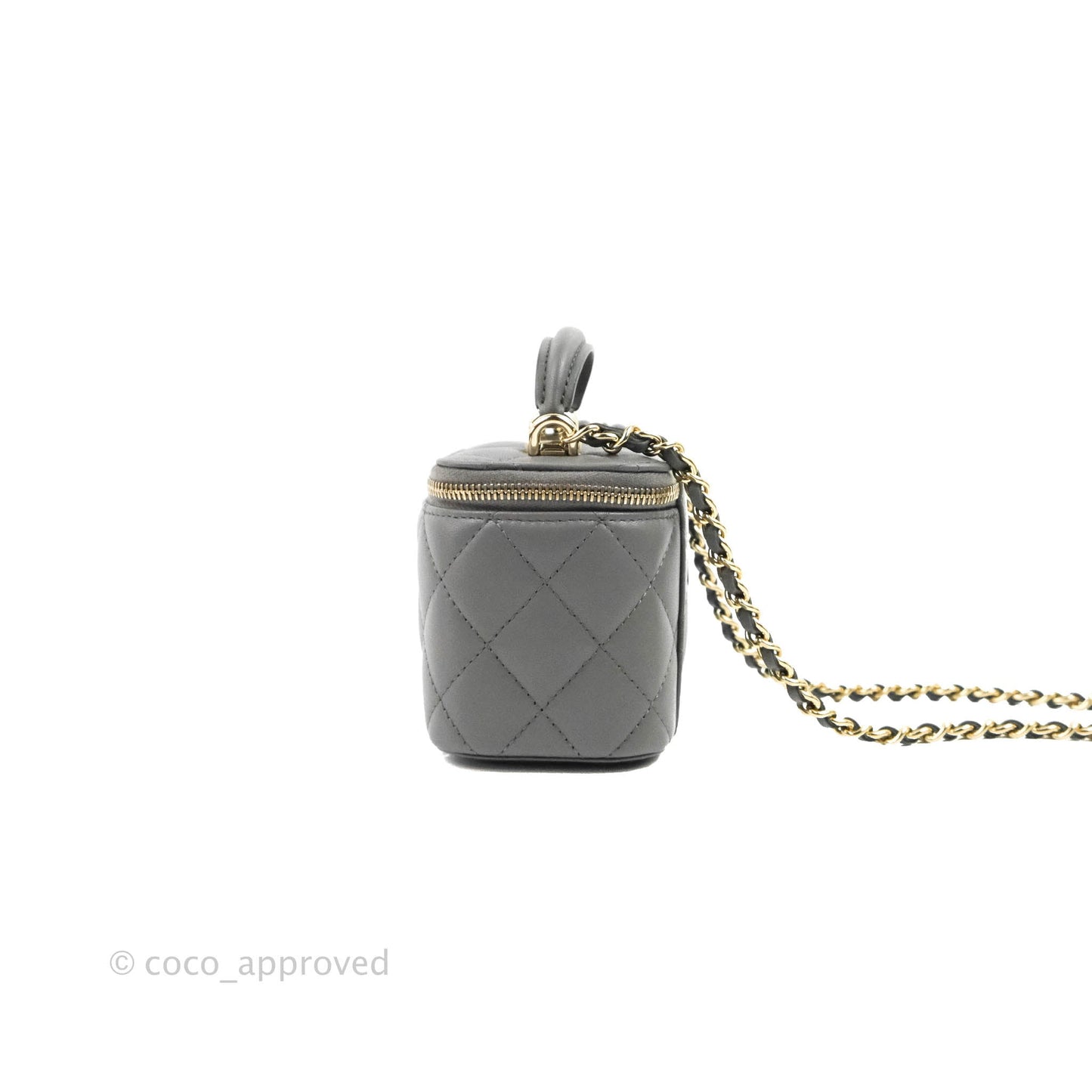 Chanel Mini Top Handle Vanity With Chain Dark Grey Lambskin Gold Hardware