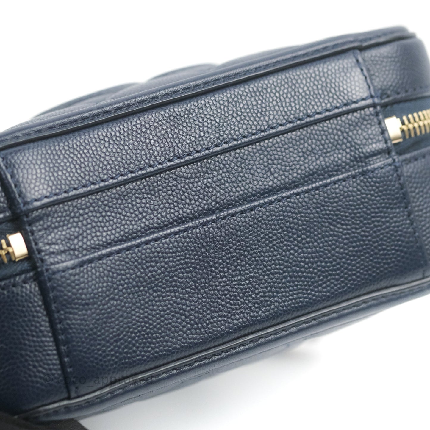 Chanel Quilted Small CC Filigree Vanity Case Navy Caviar Gold Hardware