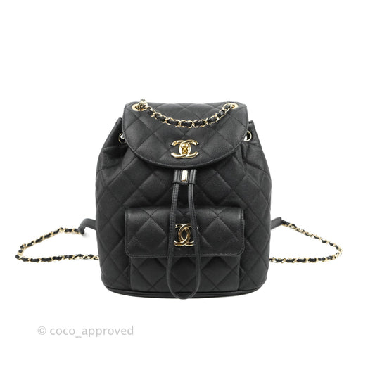 Chanel Quilted Black Caviar Duma Backpack Bag Gold Hardware